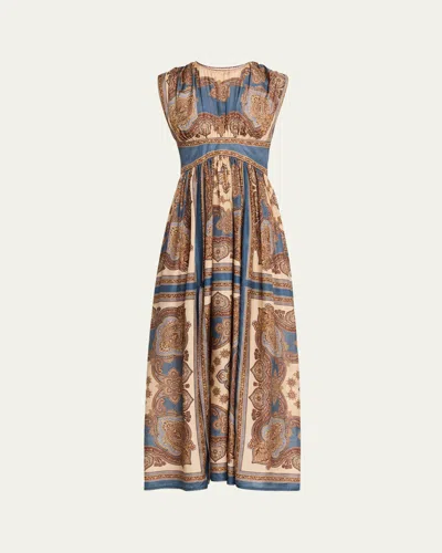 Zimmermann Womens Dark Blue Paisley Mahon Printed Silk Maxi Dress In Animal Print