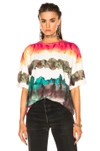 ACNE STUDIOS OLGA OIL TEE IN ABSTRACT, GREEN, OMBRE & TIE DYE, RED.,151166