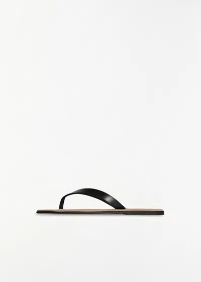The Row Leather Beach Thong Sandals Flat Sole In Black