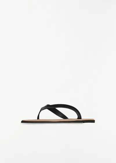 The Row Leather Beach Thong Sandals Flat Sole In Black