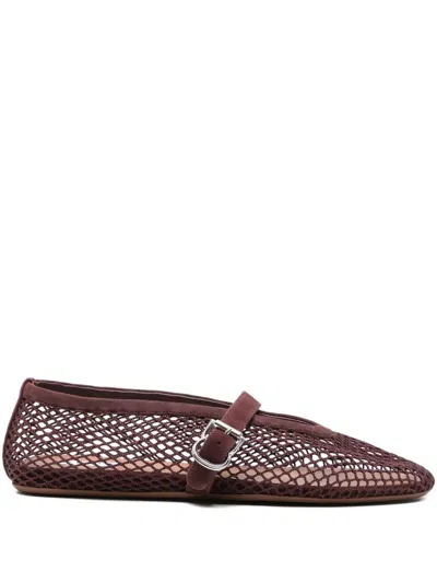 Alaïa Patent Leather-trimmed Mesh Ballet Flats In Brown