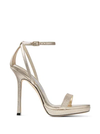 Jimmy Choo Moza Platform 120 Platinum Brilliance Fabric Sandals In Silver