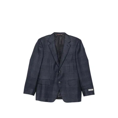 Canali Check-pattern Notched-lapel Blazer In Blue