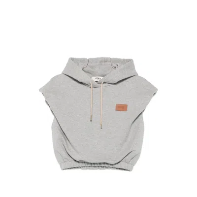 Fendi Hooded Sleeveless Top Drawstring Hem In Gray