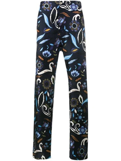 Shop Fendi Pyjamahose Mit Floralem Print In Blue