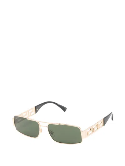 Versace Greca Rectangle-frame Sunglasses In Gold