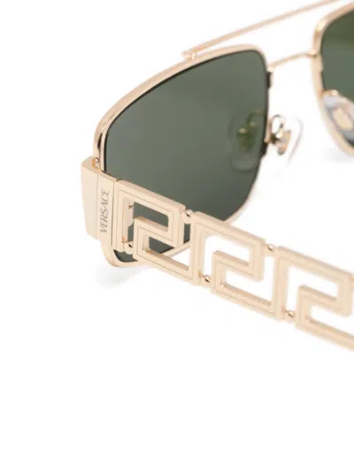 Versace Greca Rectangle-frame Sunglasses In Gold