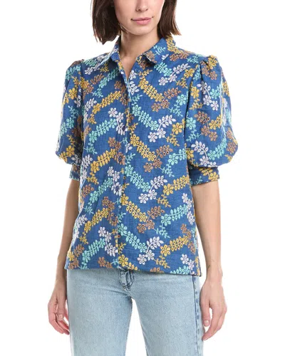 T Tahari Button Down Blouse In Blue
