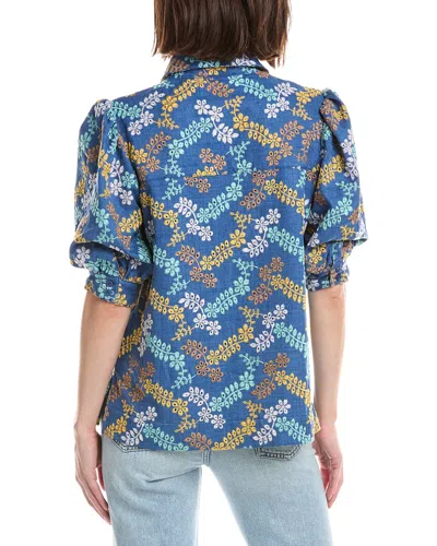 T Tahari Button Down Blouse In Blue