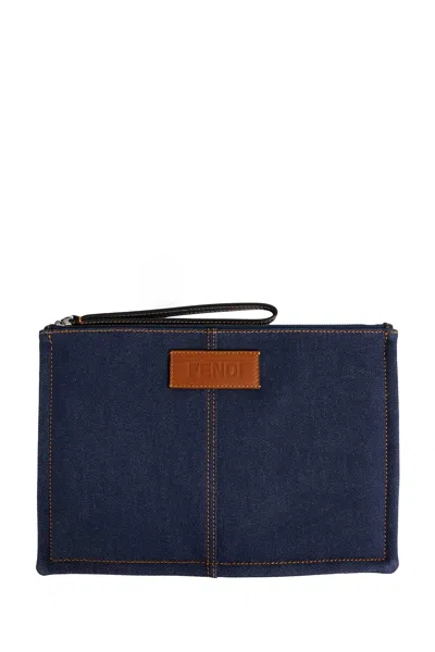 Fendi Medium Logo-patch Pouch In Blue