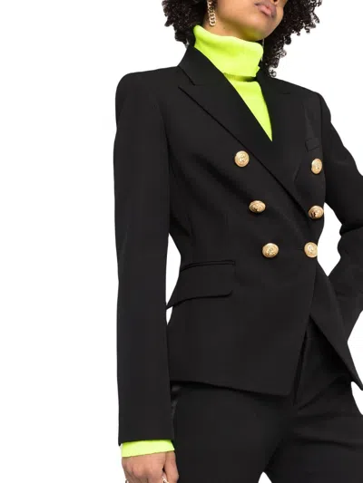 Balmain Double-breasted Wool Blazer In Black