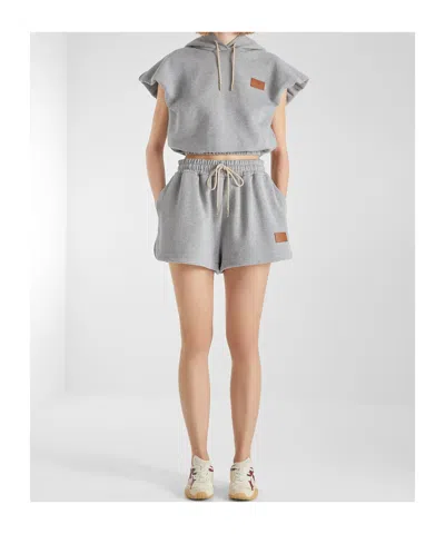 Fendi Hooded Sleeveless Top Drawstring Hem In Gray