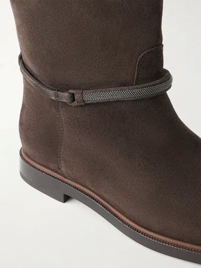 Brunello Cucinelli Black Solid Boots In Brown