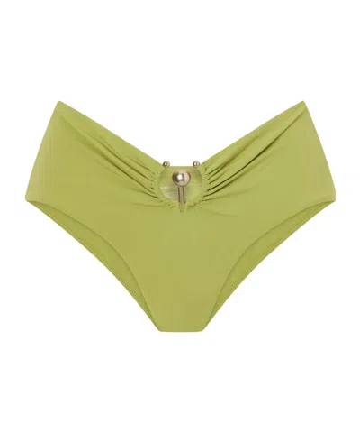 Christopher Esber Ruched Orbit Embellished Bikini Bottoms In Green