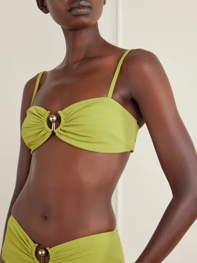 Christopher Esber Ruched Orbit Embellished Bikini Bottoms In Green