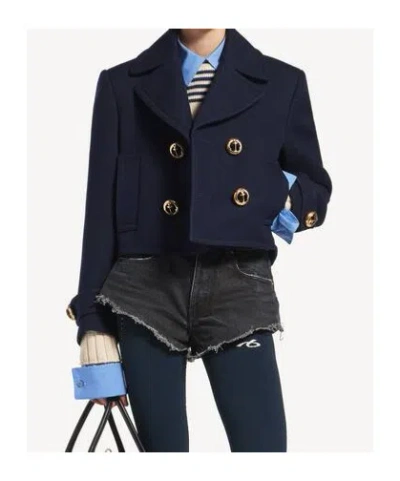 Balenciaga Double-breasted Wool Jacket In Blue