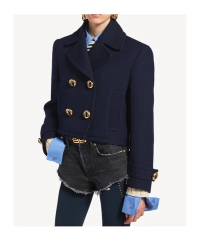 Balenciaga Double-breasted Wool Jacket In Blue