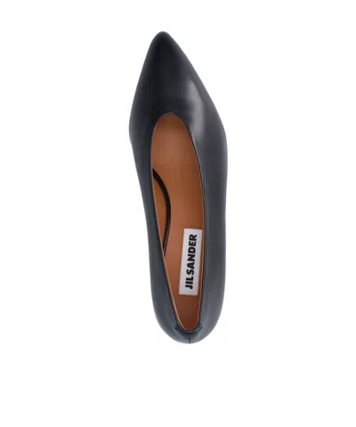 Jil Sander Arc Leather Pumps Low Wedge Heel In Black