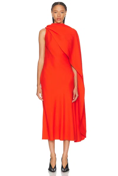 Balenciaga Silk-wool Draped Cape Midi Dress In Red