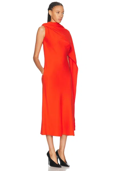Balenciaga Silk-wool Draped Cape Midi Dress In Red