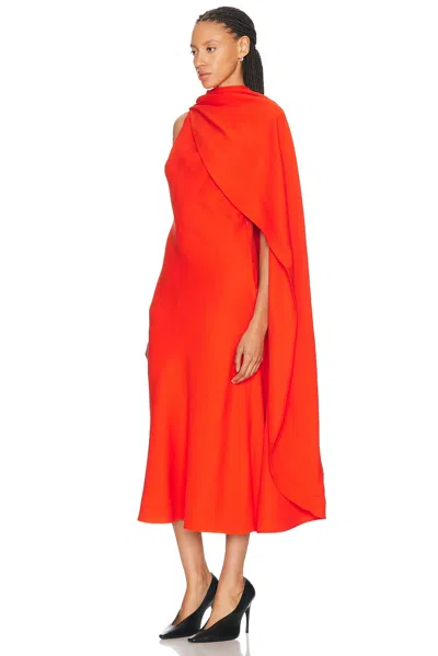 Balenciaga Silk-wool Draped Cape Midi Dress In Red