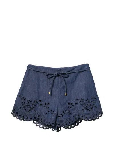 Zimmermann Mahon Broderie Anglaise Denim Shorts In Blue