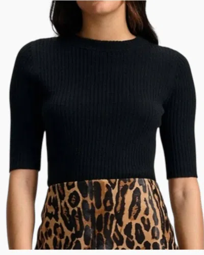 Veronica Beard Emil Cashmere Ribbed Half-sleeve Pullover Sweater In Black In Black