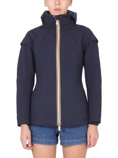 K-way Navy Blue Solid Hood Jacket In Blue