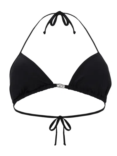 Diesel Triangle Halter Neck Bikini Top With Adjustable Laces In Black