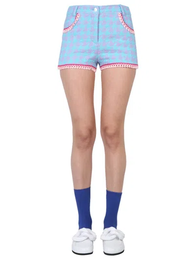 Moschino Houndstooth-print Short Shorts In Blue