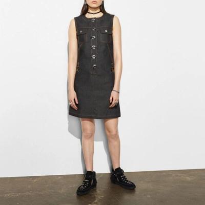 Shop Coach Sleeveless Denim Dress In : Black