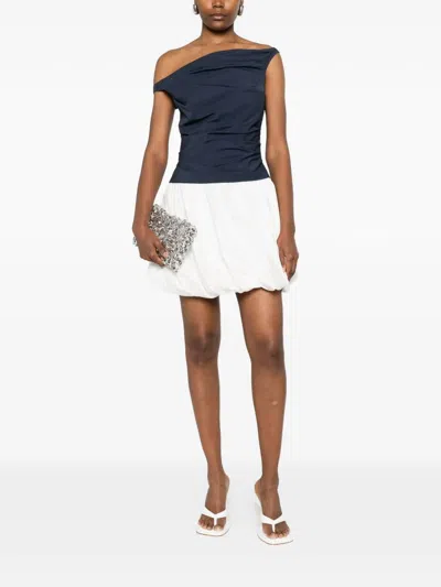 Simkhai Multicolor Salina Mini Dress With Boat Neckline And Bubble Skirt In Cotton Blend Woman In Blue
