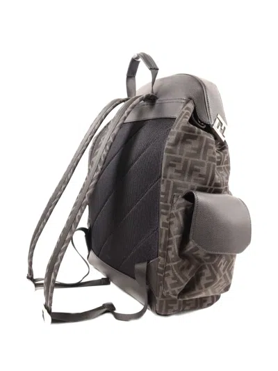 Pre-owned Fendi Ff Logo Canvas Backpack In Brown