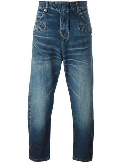 Shop Balmain Dropped Crotch Jeans In Blue