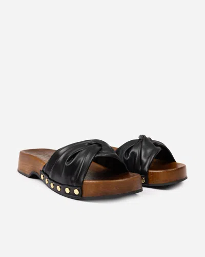 Ganni Tia Fairy Black Recycled Leather Polyurethane Polyester Wood Slides
