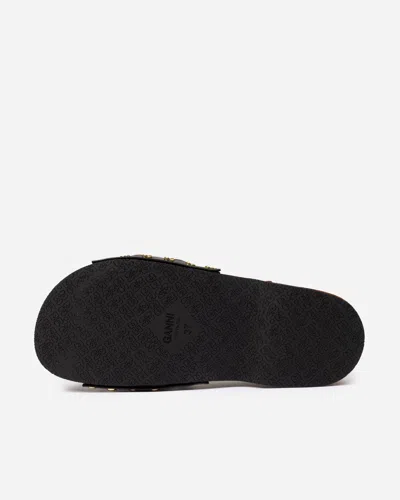 Ganni Tia Fairy Black Recycled Leather Polyurethane Polyester Wood Slides