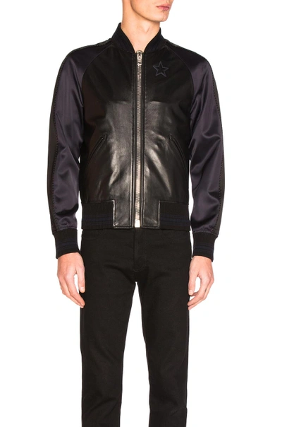 Shop Givenchy Lamb Leather Bomber Jacket In Navy