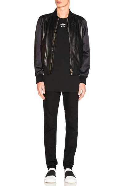 Shop Givenchy Lamb Leather Bomber Jacket In Navy