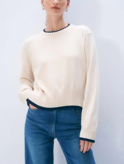 White + Warren Varsity Cotton Crewneck Top In White
