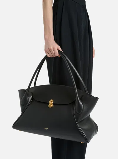 Balmain Medium Pulse Day Bag In Smooth Leather In Black