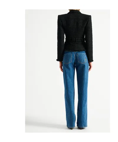 Balmain Tailored Jacket Belted Waist Gold Tone Buckle In Black