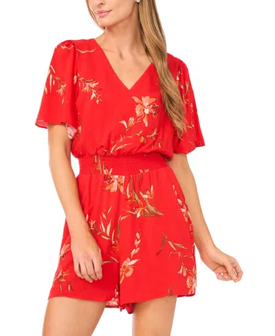 Cece V Neck Flutter Sleeve Romper In Blue