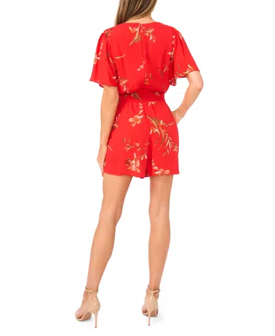 Cece V Neck Flutter Sleeve Romper In Blue
