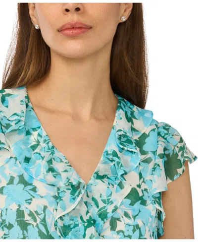 Cece Ruffle Wrap Top In Blue