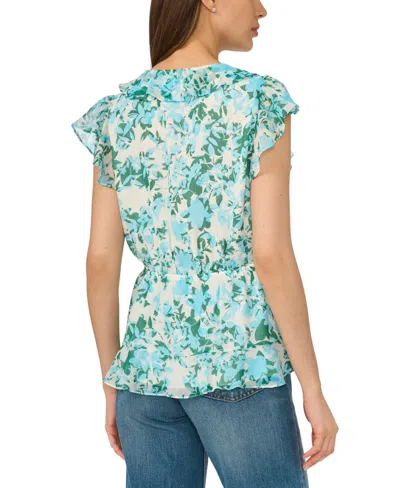 Cece Ruffle Wrap Top In Blue