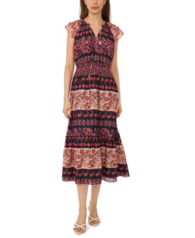 Cece Print Flutter Sleeve Midi Dress In Multi