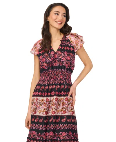 Cece Print Flutter Sleeve Midi Dress In Multi