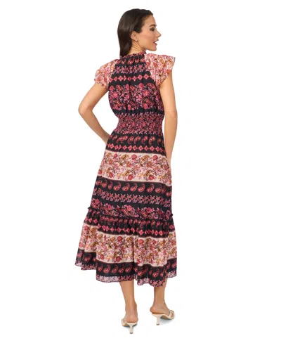 Cece Print Flutter Sleeve Midi Dress In Multi