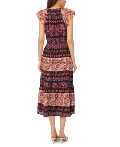 Cece Print Flutter Sleeve Midi Dress In Multi