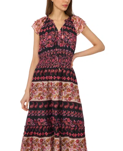 Cece Print Flutter Sleeve Midi Dress In Multi